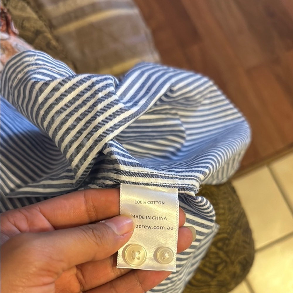Cargo Crew Women  Will Collarless Blue & White Striped Button Down Shirt Size 12 - Picture 10 of 12